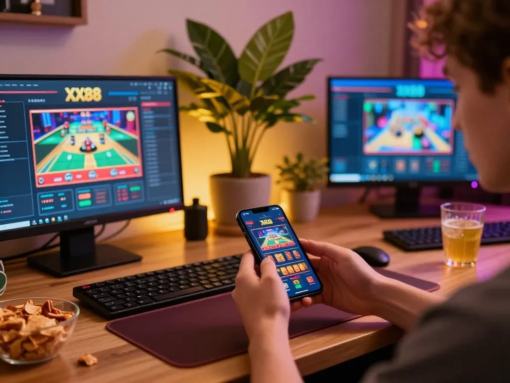 Player engages with the XX88 app on smartphone, embodying a strategic mobile gambling experience.