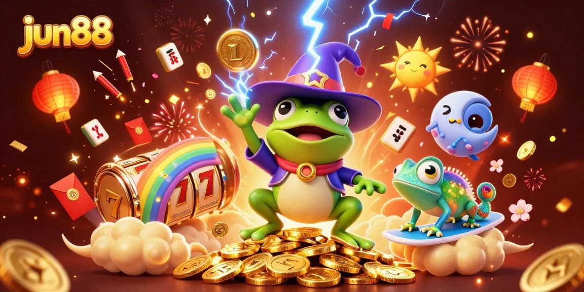 Experience fantastical winning moments at jun88 with vibrant 3D characters and casino-themed elements.