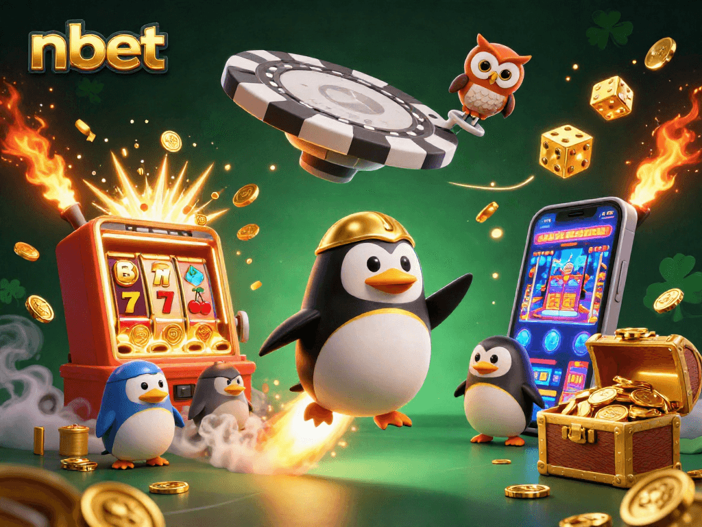 Experience thrilling wins with nbet as a golden penguin blasts through a vibrant casino universe.