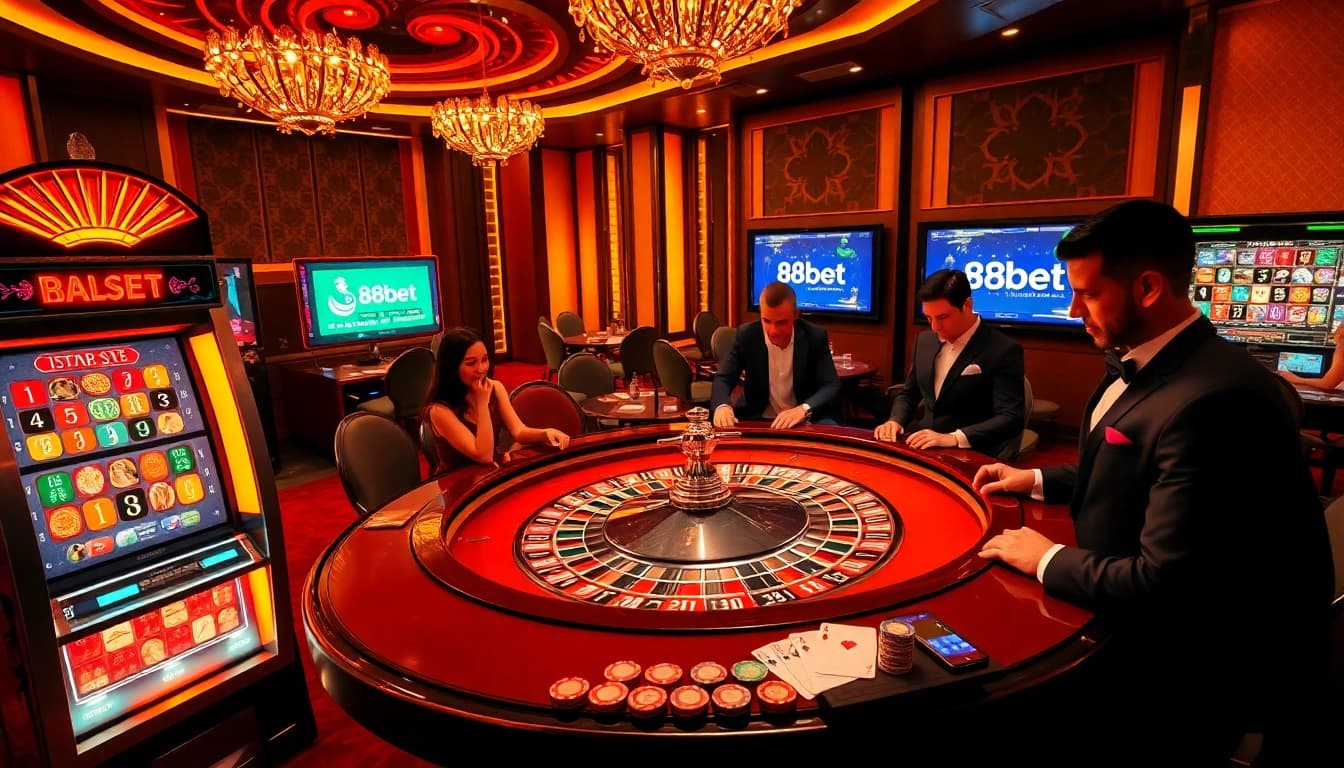 Experience the thrill of gaming at 88bet with vibrant casino action around roulette and slots.