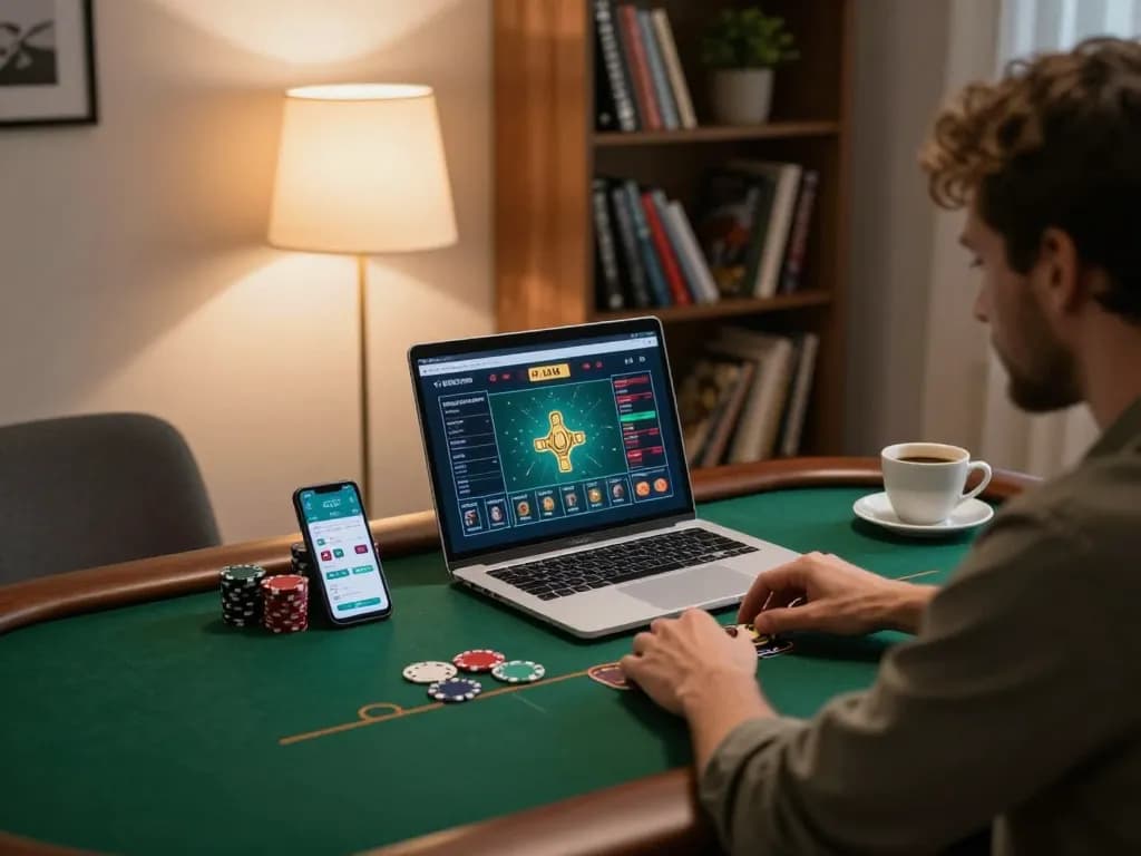 Experience thrilling online poker playing with 789WIN at home, showcasing a cozy gaming setup.
