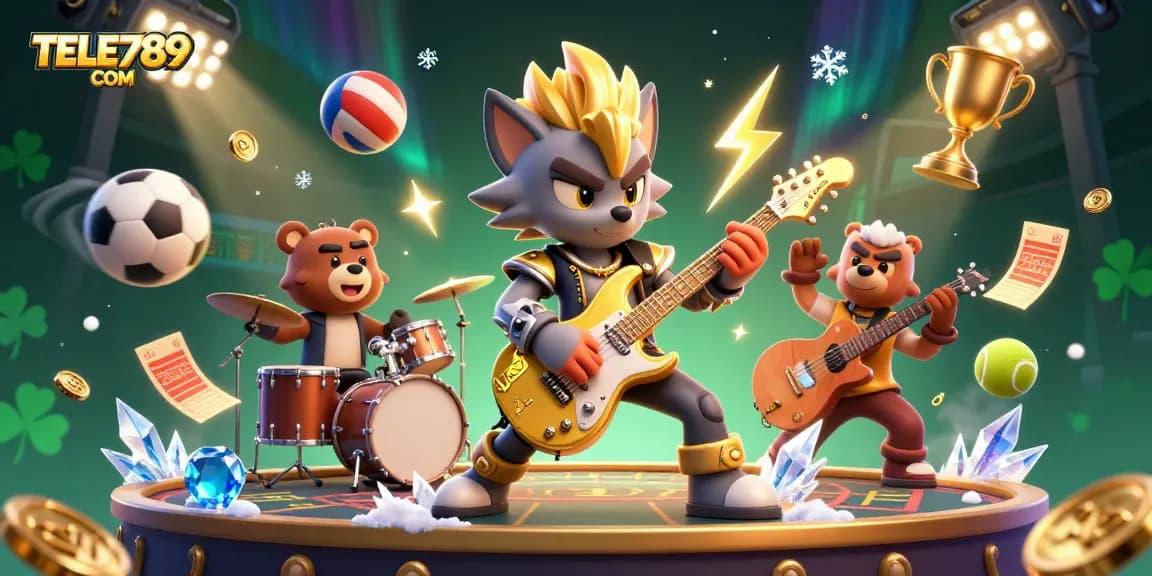 Experience thrilling gaming on TELE789 COM with vibrant characters and exciting casino elements.
