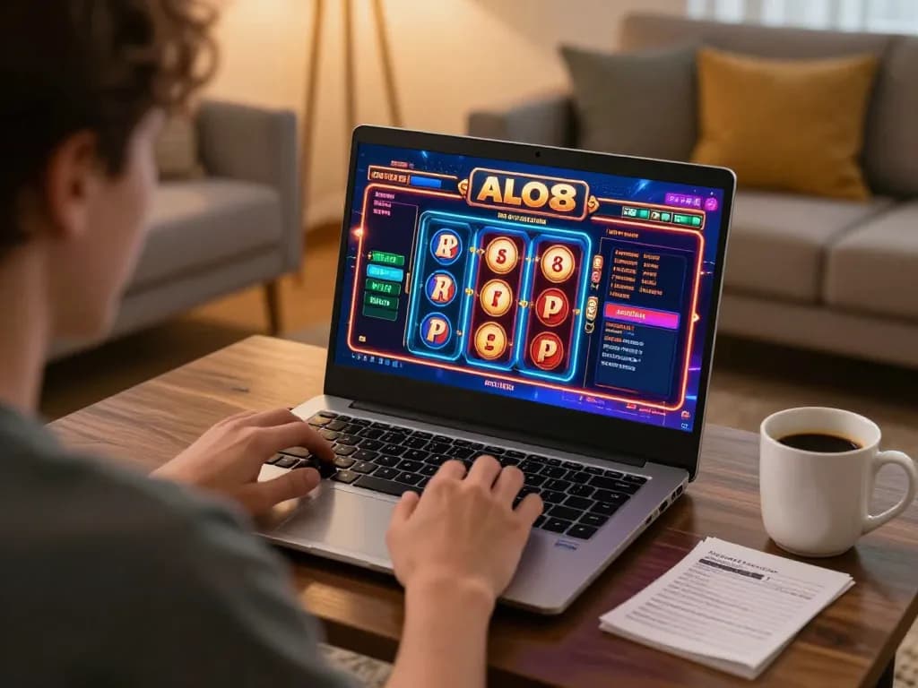 Engaged player strategizing on ALO8 PRO online casino game, laptop screen displaying poker action.