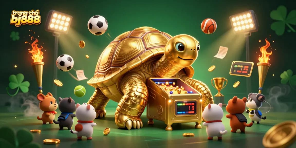 Engage in thrilling play at trang chủ bj888 with a vibrant scene of animated golden characters and dynamic sports elements.