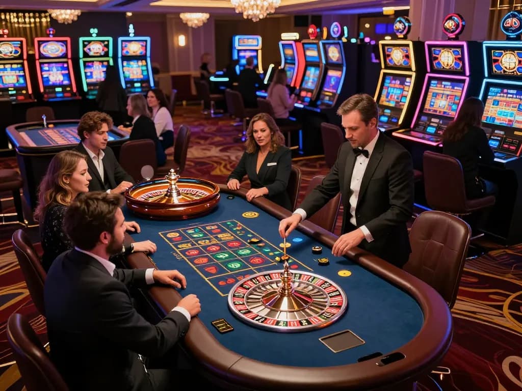 Join thrilling roulette gameplay at fabet casino with vibrant lights and excited players.