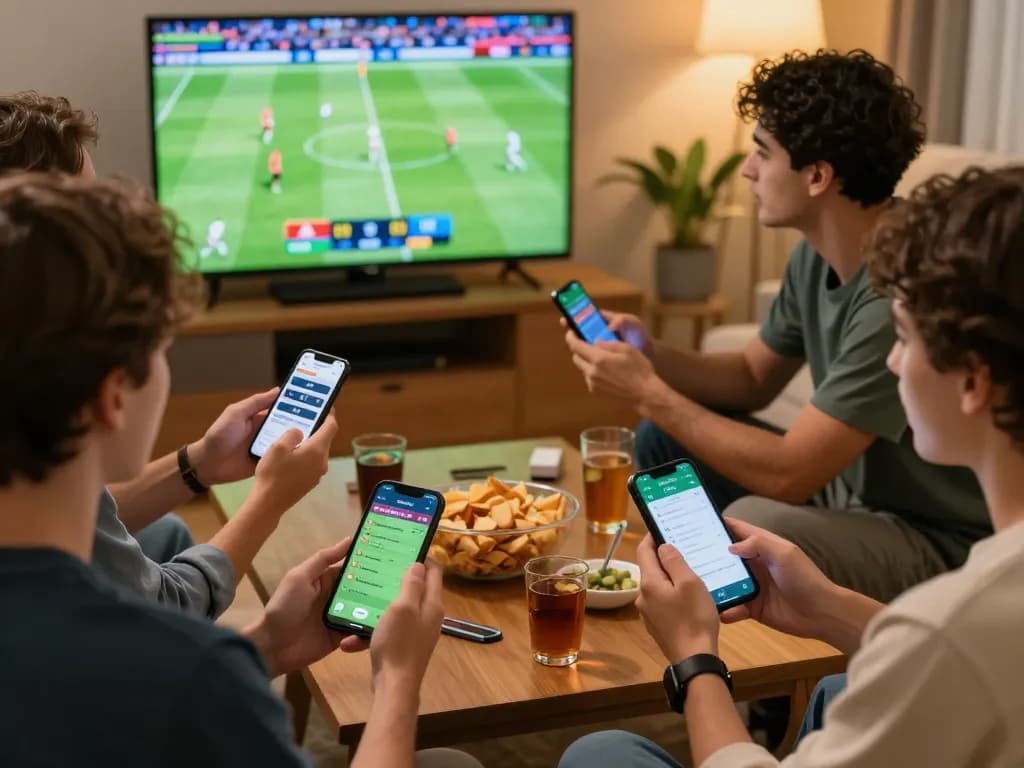 Socolive app displays live betting as friends enjoy a football match together.