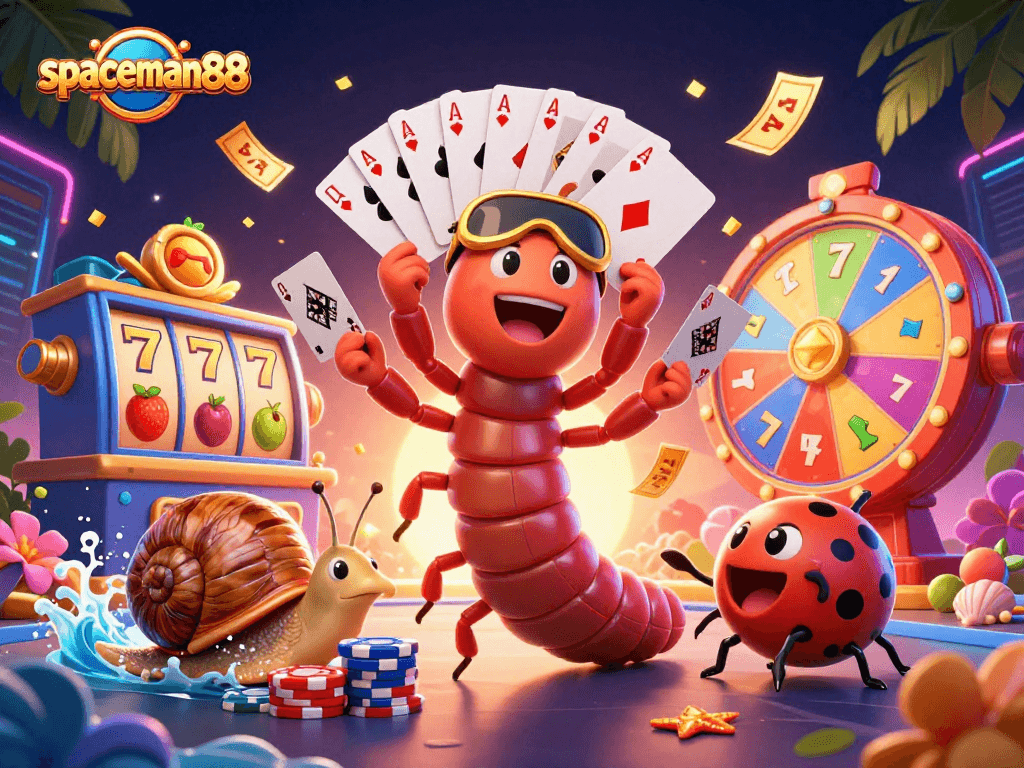 Experience the thrill with spaceman88's dynamic casino scene featuring vibrant game elements and exciting characters.