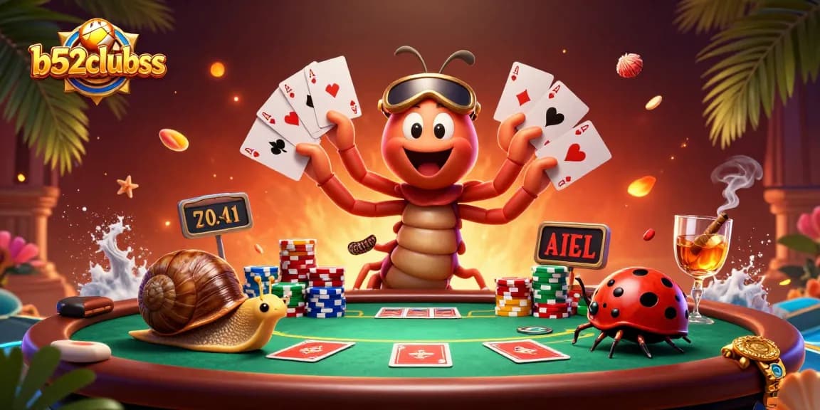 Engage with b52clubss as the dealer showcases amazing poker hand while a snail high-roller bets big!