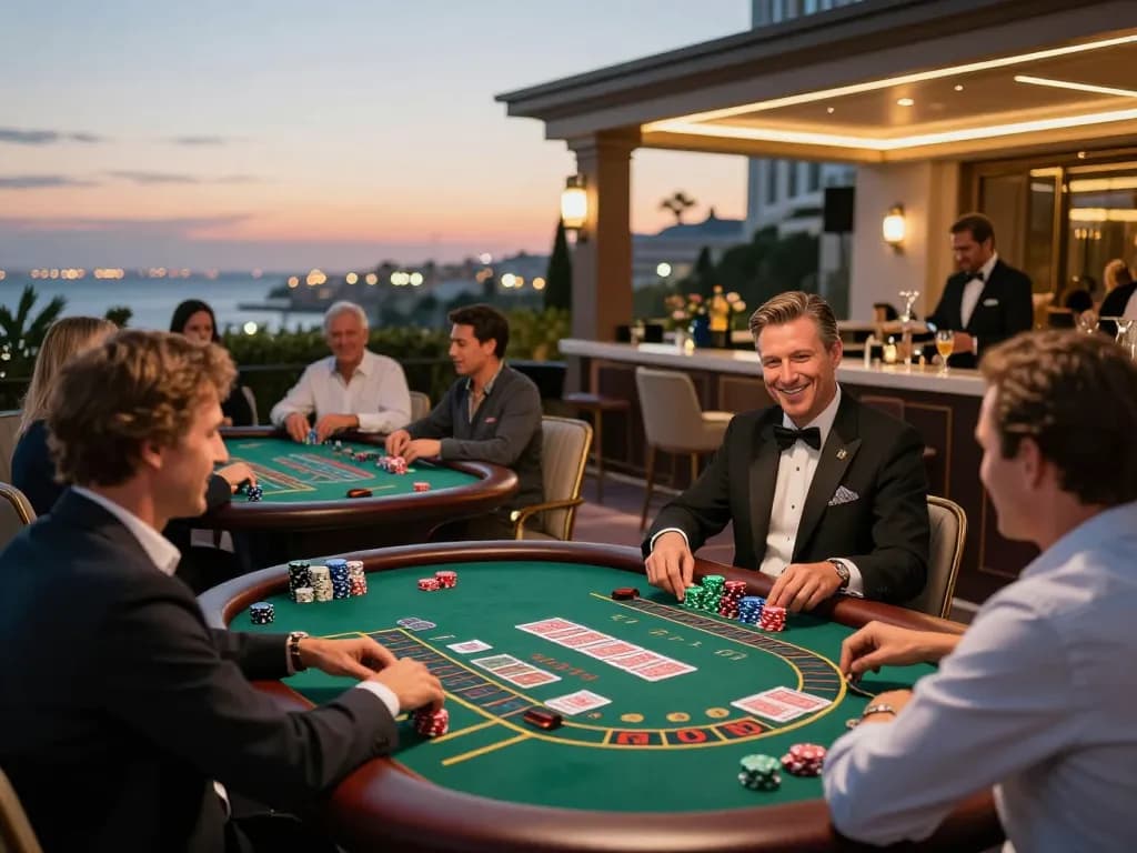 FLY 88 players enjoying vibrant outdoor casino games with vibrant ambiance and premium atmosphere.