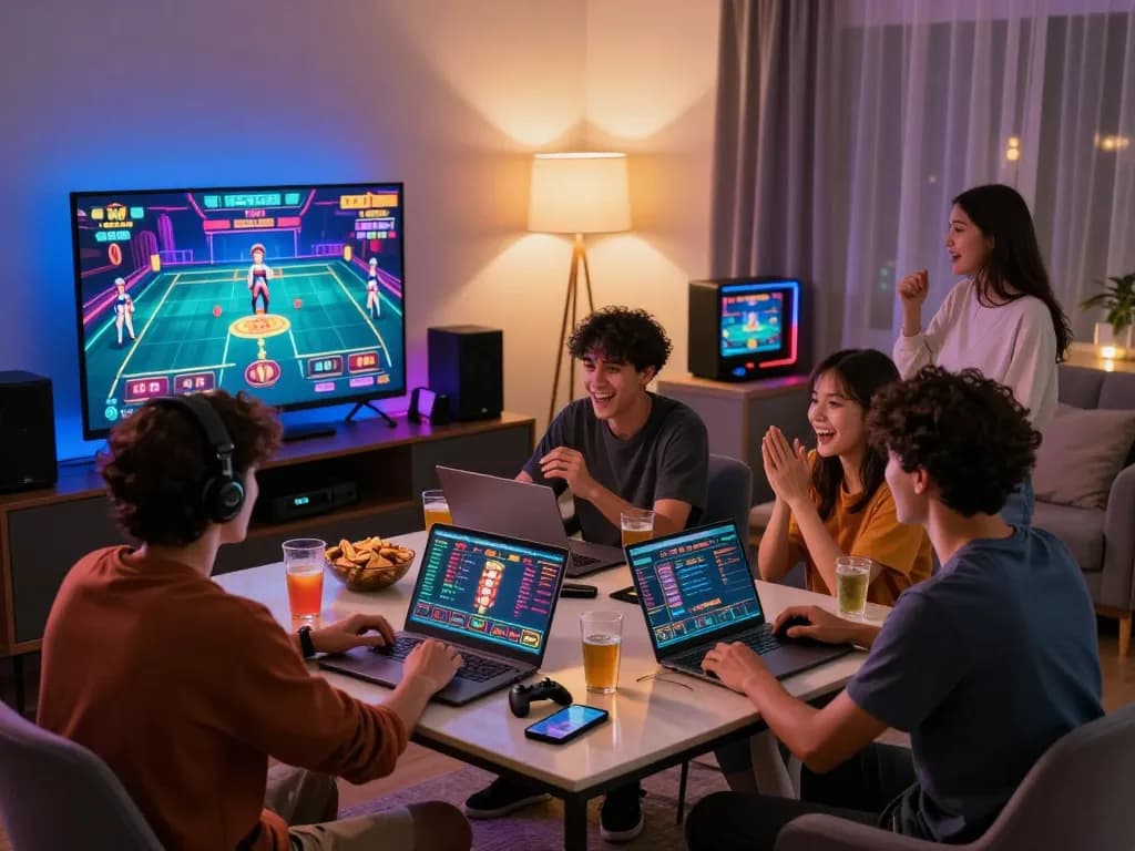 Friends enjoying live casino games on K88 platform, showcasing excitement and fun.