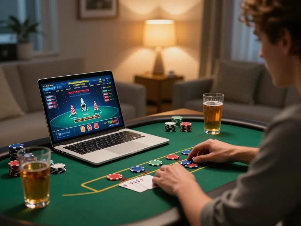 Engaging in live dealer blackjack on LLWIN TECH with an inviting home gaming setup.