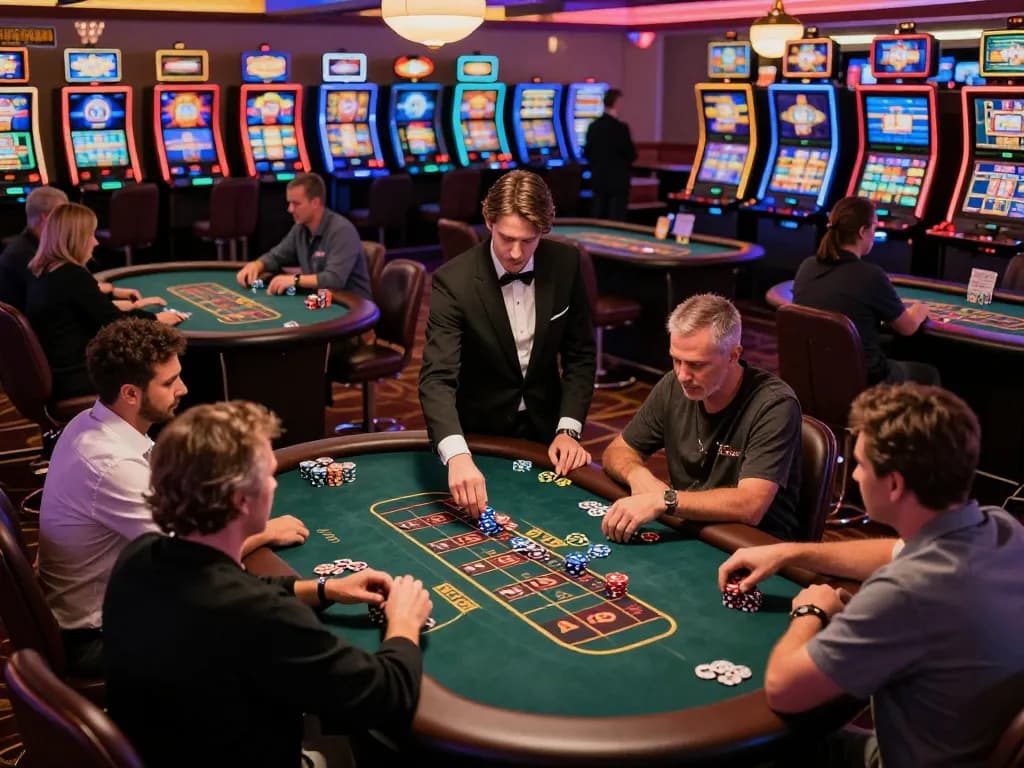 Players enjoying various games at atq com casino floor, showcasing lively gaming atmosphere and excitement.