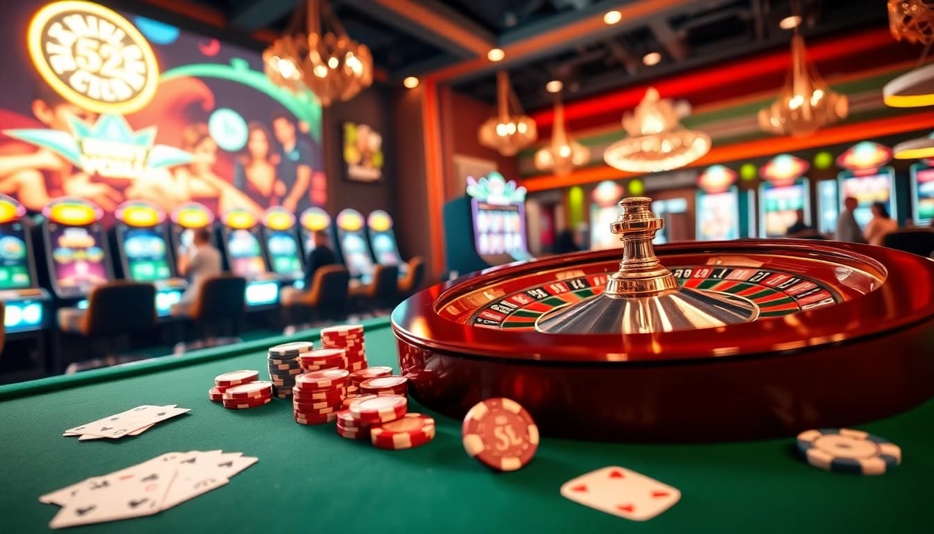 Experience thrilling gameplay at B52Club with vibrant roulette and poker elements.
