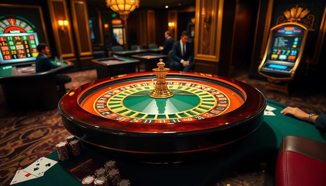 Kèo nhà cái with a vibrant roulette table and eager gamblers in a luxurious casino setting.