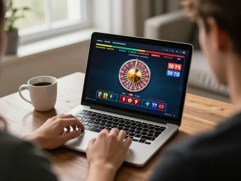Engaging live casino gameplay on laptop for ax88 users, showcasing roulette excitement in a home setting
