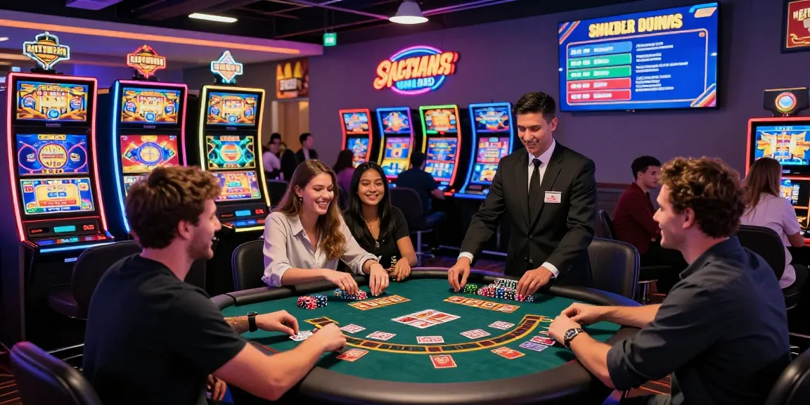 Vibrant gaming scene at https://saintnicolasplace.co.uk where players enjoy credit card casino games surrounded by excitement and colorful lights.