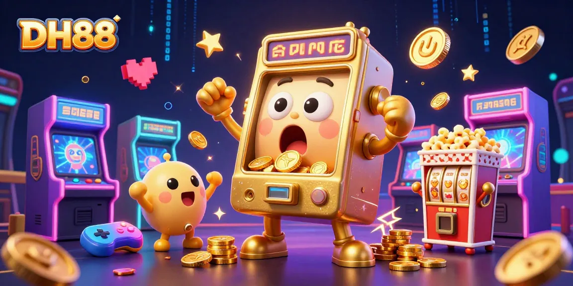 Experience the thrilling jackpots at DH88 with vibrant slot machines pouring coins in a colorful casino