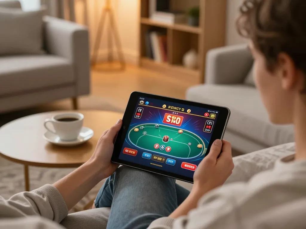 Experience online gaming at https://lc88.jpn.com/ with engaging poker gameplay in a cozy home setting.