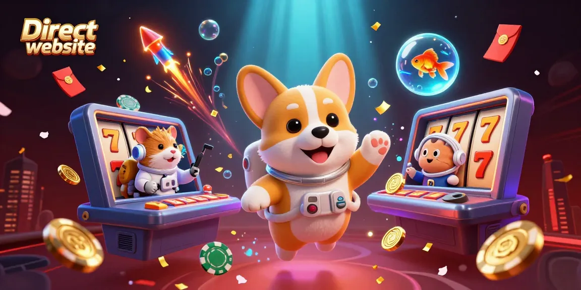 Engage in thrilling slots gameplay with the Direct website's dynamic 3D casino scene featuring a playful astronaut corgi.