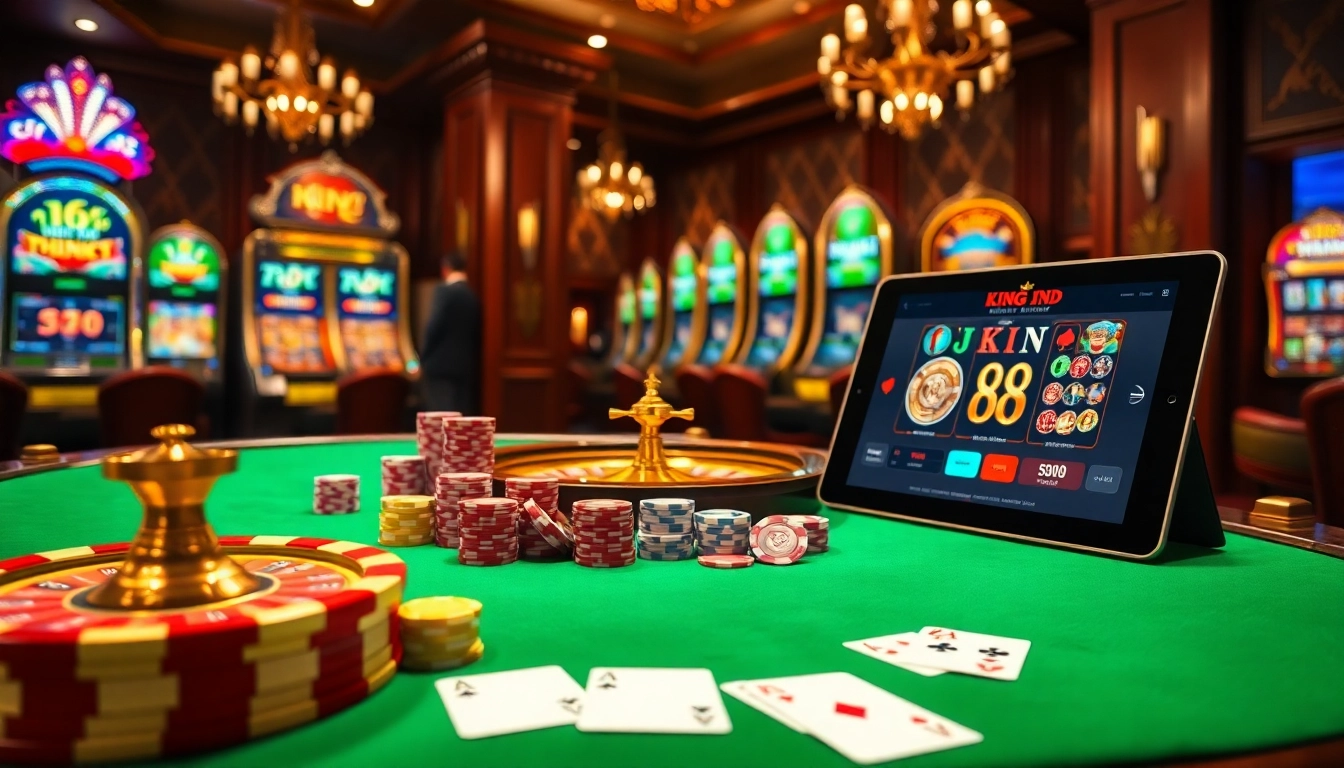 Experience the excitement of king 88 with vibrant casino tables and elegant chips.