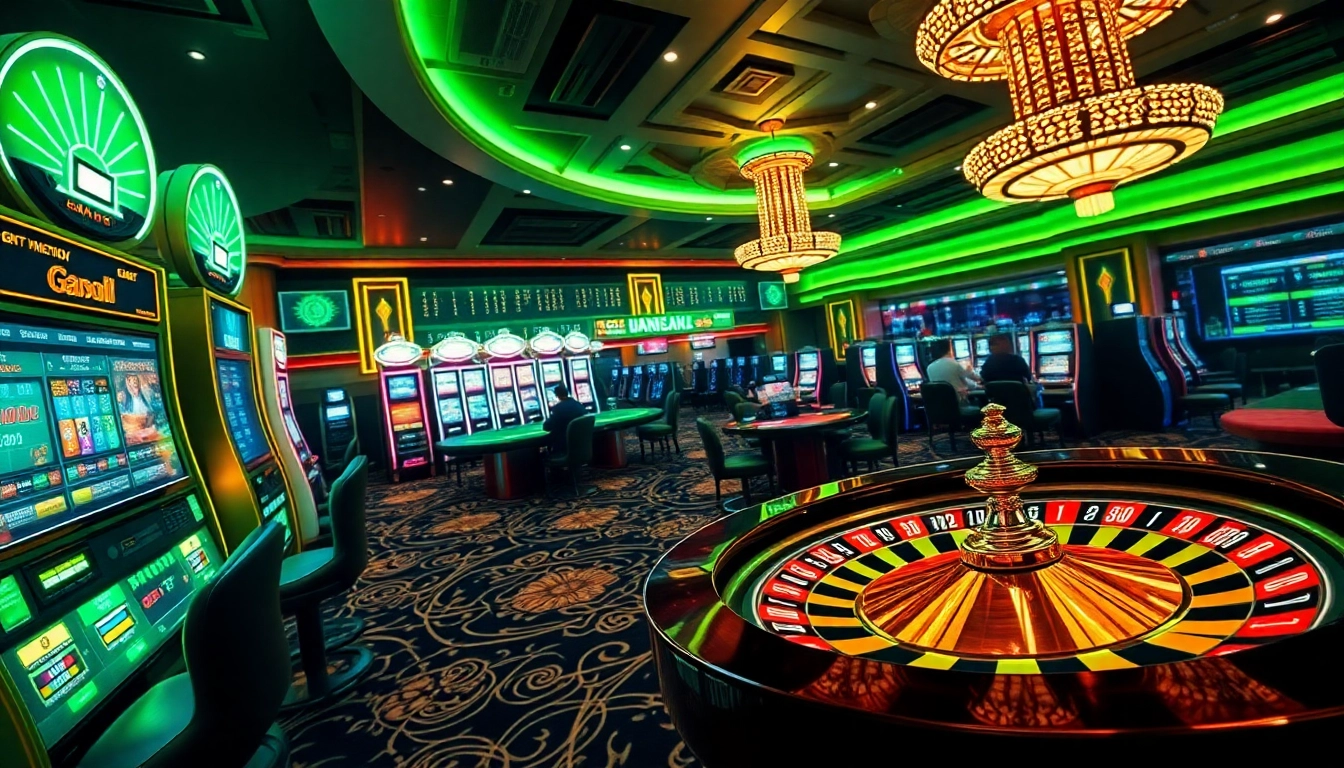 Engage with BK33's thrilling online gaming scene featuring vibrant slot machines and poker tables.