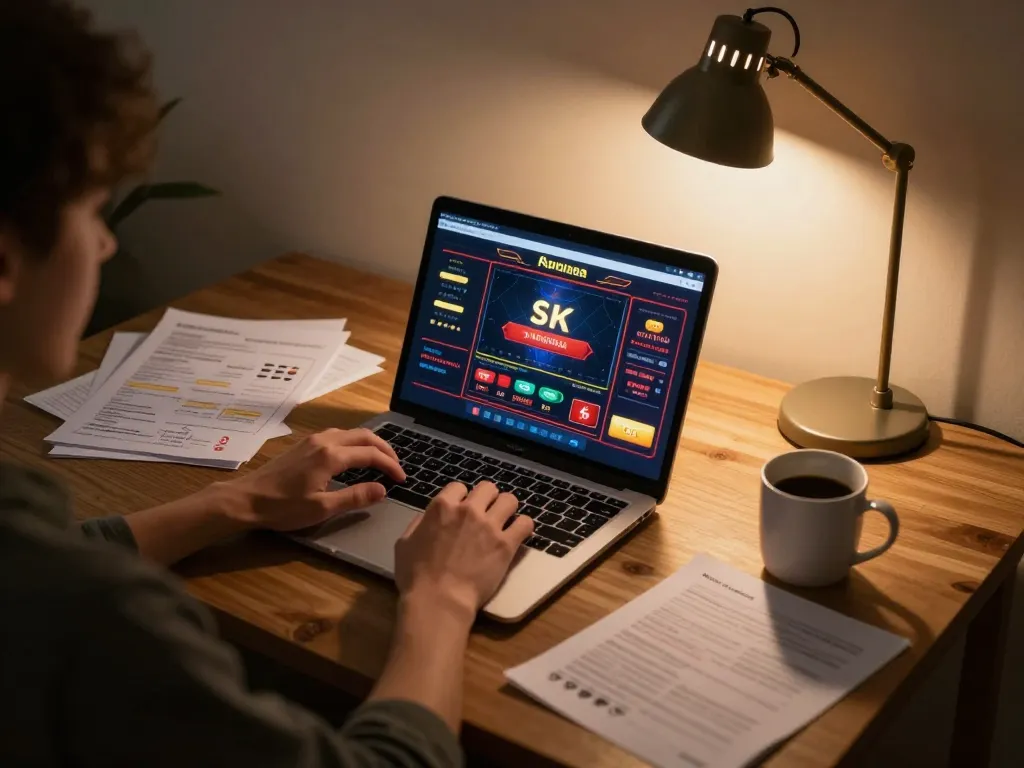 Player enjoying online casino gaming at XX88 with strategic notes and cozy atmosphere.