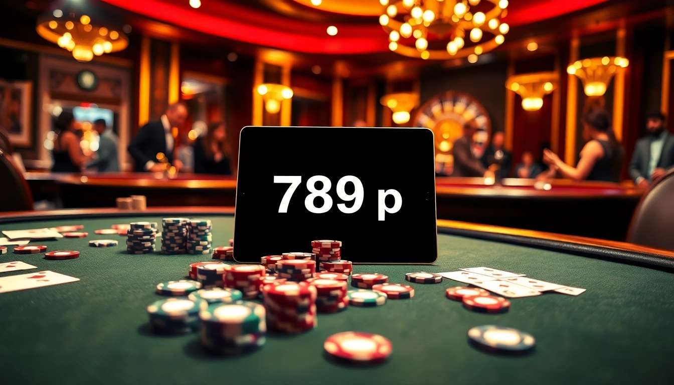 Players strategizing at a luxurious casino table with "789 p" online gambling displays.