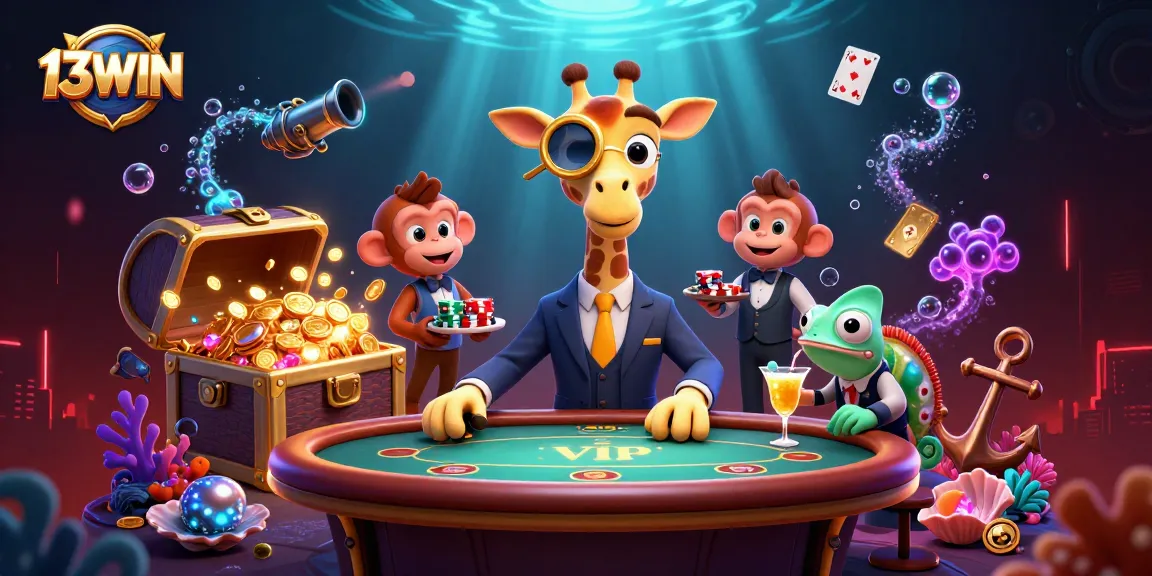 Experience thrilling victories with 13WIN's vibrant 3D casino illustration featuring exciting characters.