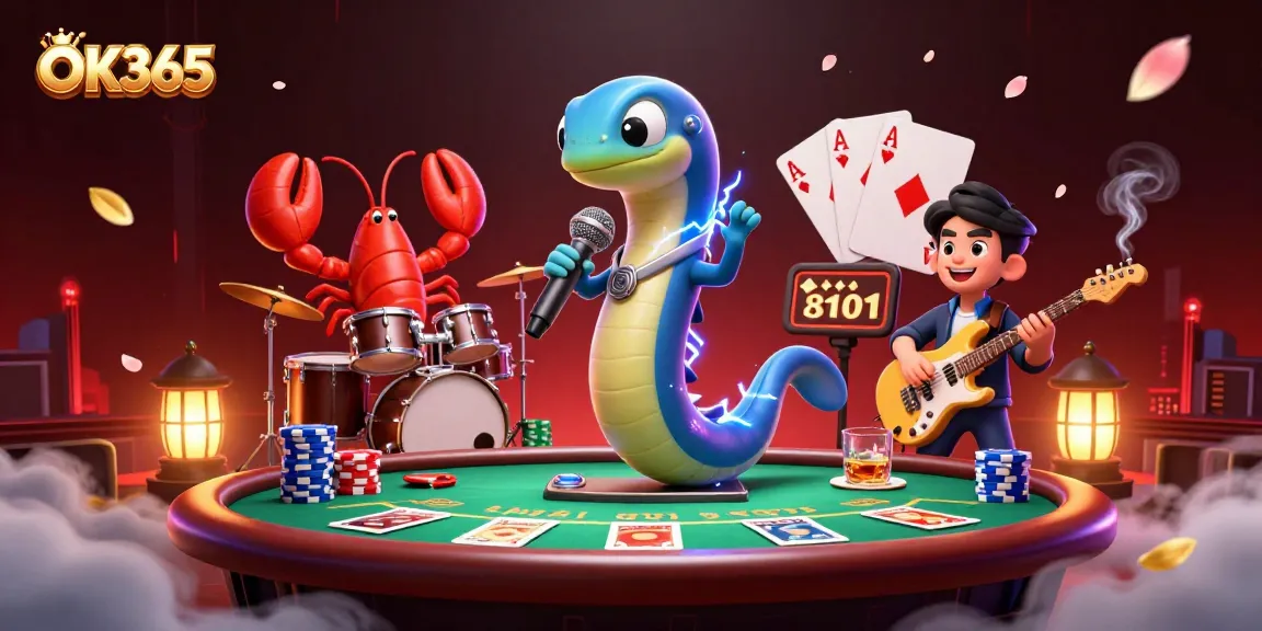 Join the electrifying entertainment at OK365's underwater casino stage featuring lively characters and vibrant gaming elements.