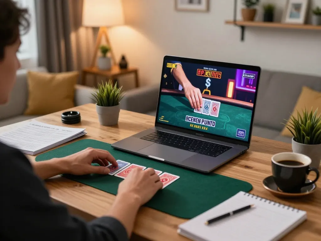 Engaging with 789BET live dealer games in a modern home setup, showcasing strategic gameplay.