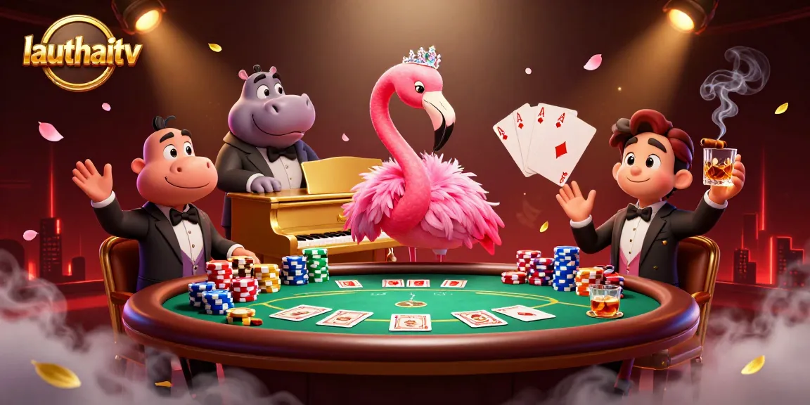 Engage in live gambling action as lauthaitv showcases a vibrant casino scene with dynamic poker elements