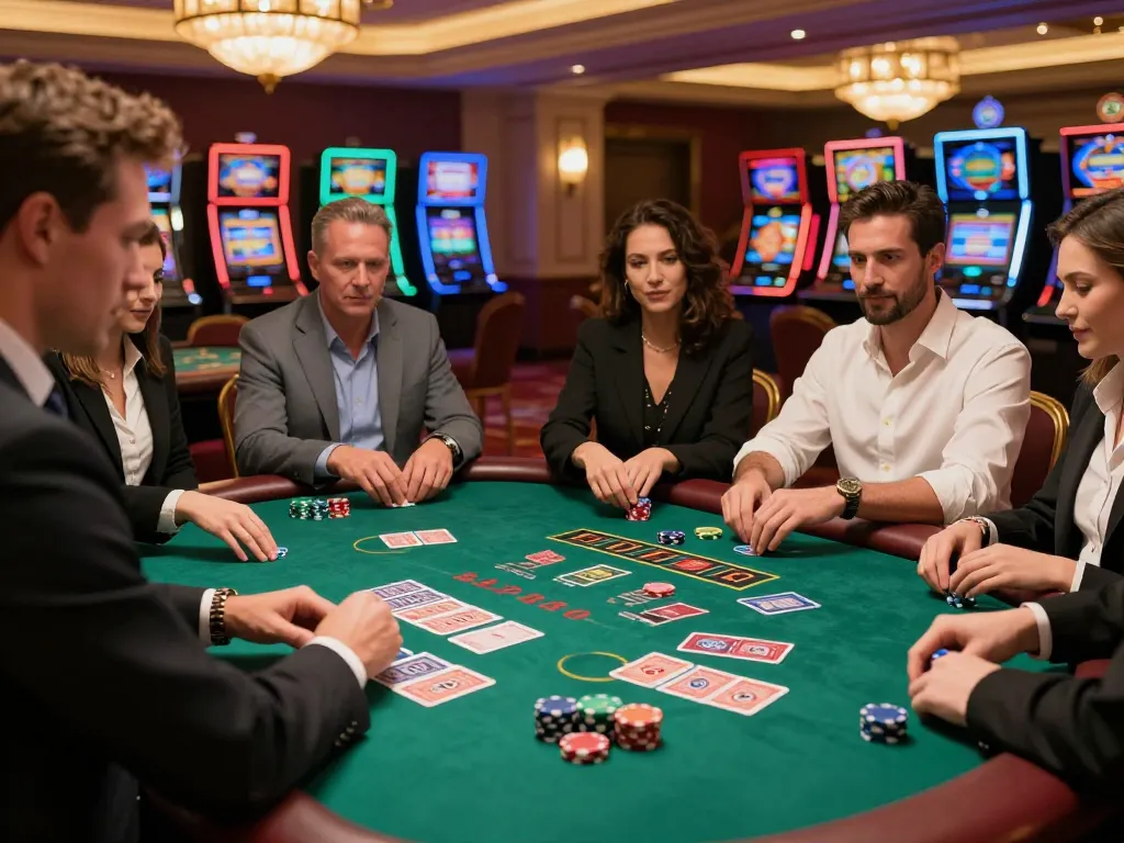 Players engaging in an intense blackjack game at 23WIN casino, showcasing strategic gameplay and excitement.