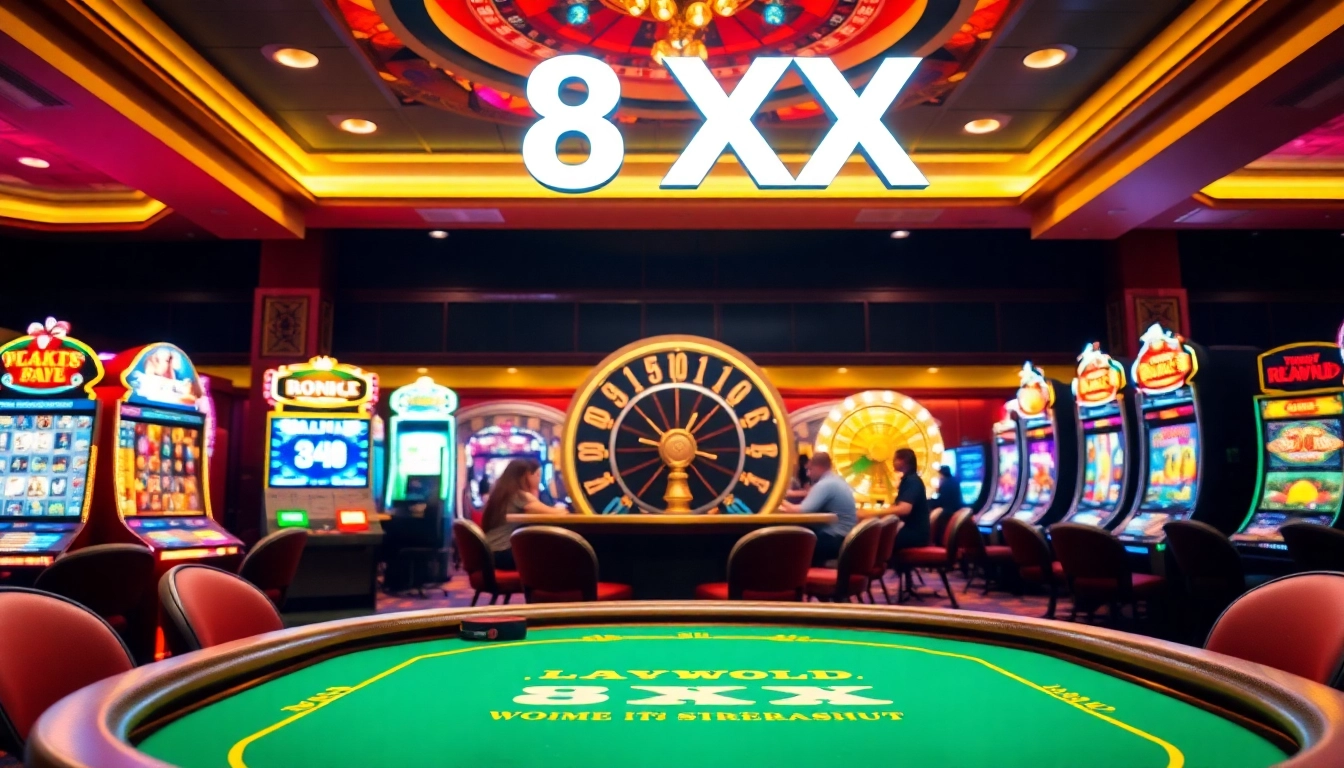 Experience thrilling gameplay at 8XX casino with vibrant tables, slot machines, and exciting bets.