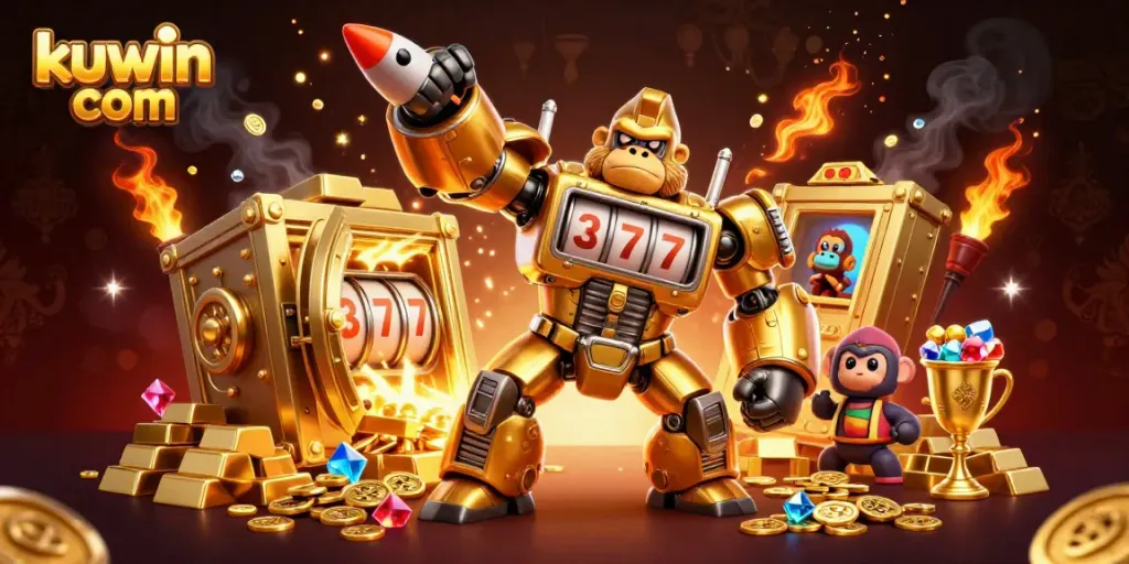 Experience thrilling moments with kuwin com in this dynamic 3D transformed casino scene filled with treasures.