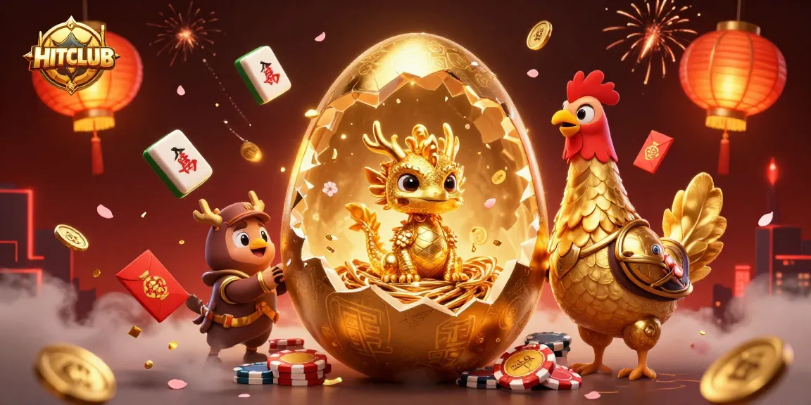 Experience the magic of HITCLUB with a golden dragon and festive elements in this vibrant illustration.