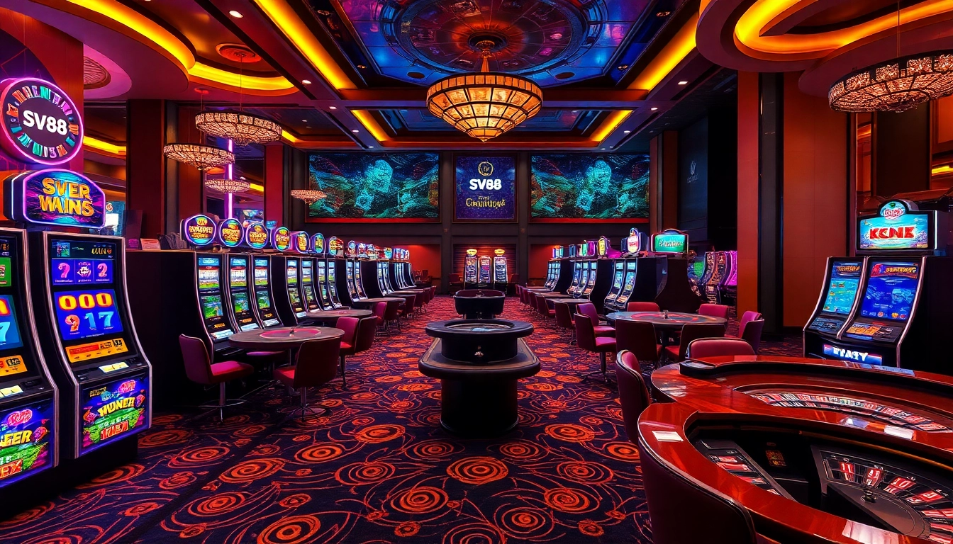 Experience the excitement of SV 88 gaming with vibrant slot machines and elegant casino tables.