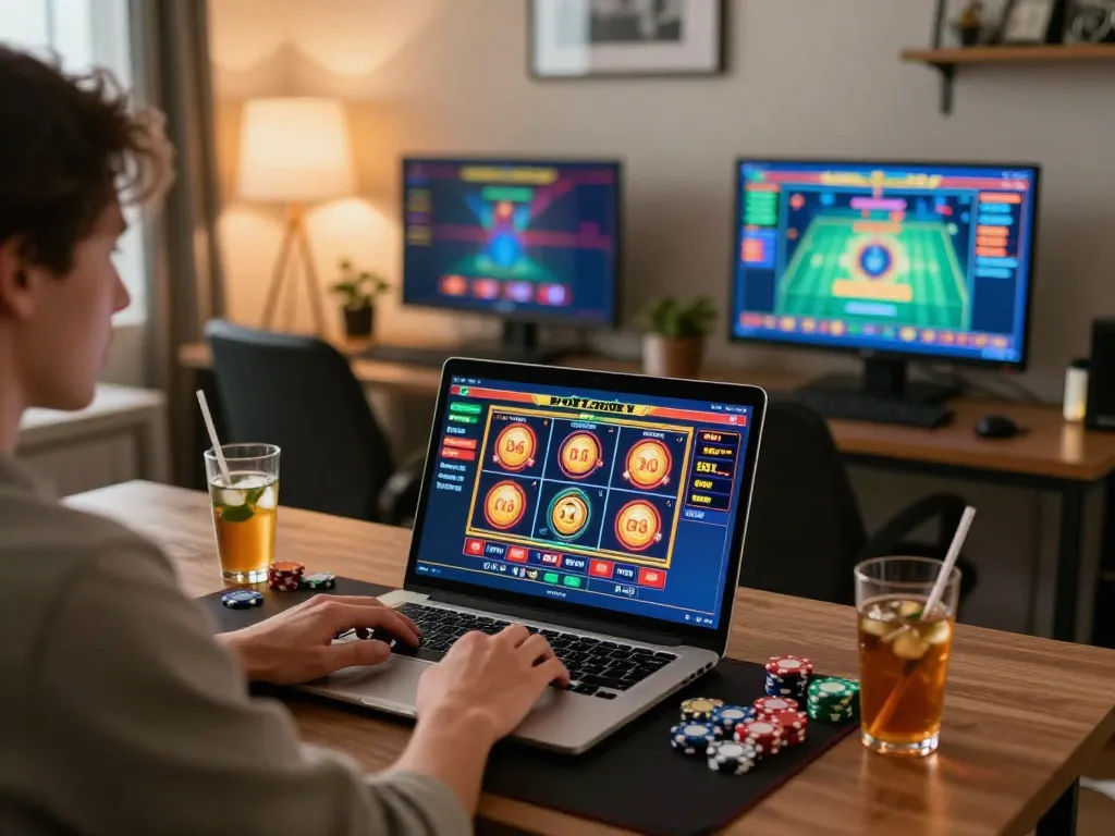 Person engaging in online gaming at https://9bet9.in.net with dynamic slot visuals and intuitive betting options.