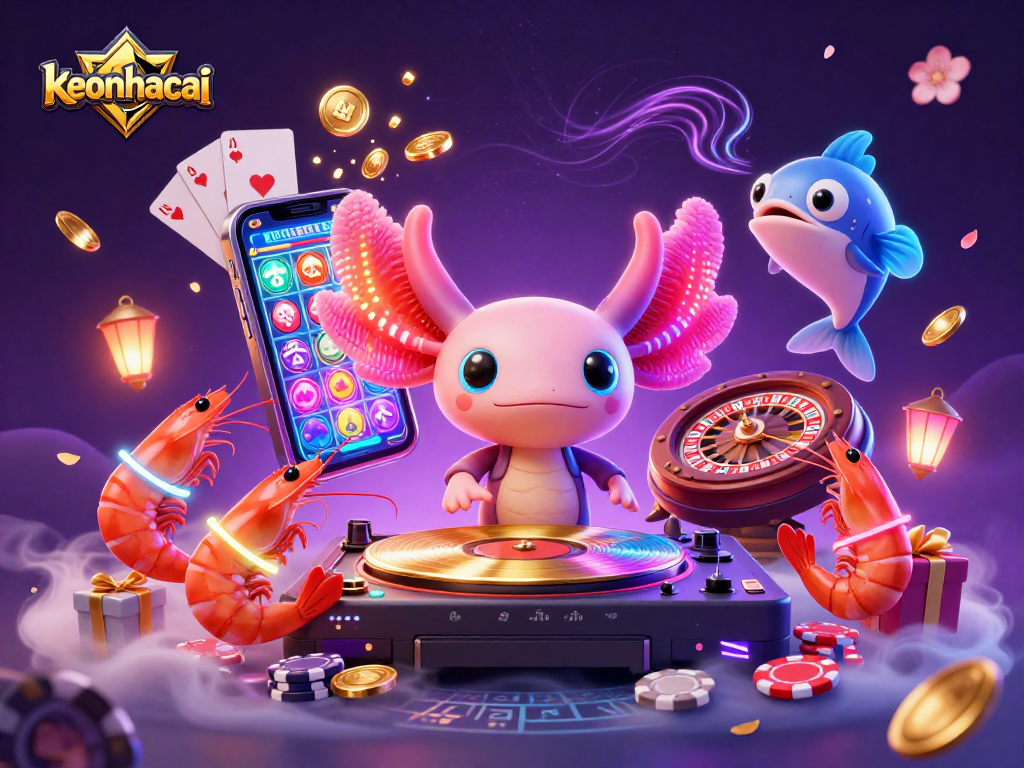 Engage in exciting gameplay with keonhacai through a vibrant casino-themed underwater DJ party illustration.