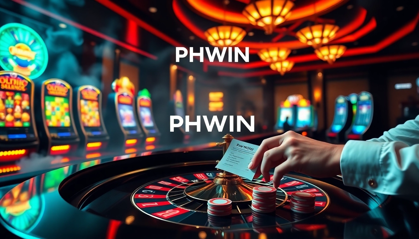 Experience the thrill at PHWIN with engaging roulette spins and vibrant poker chips.