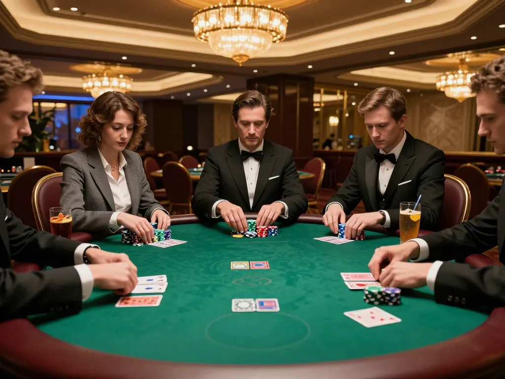 Watch players engage in strategic gameplay at 79KING's high-stakes poker table in a luxurious setting.