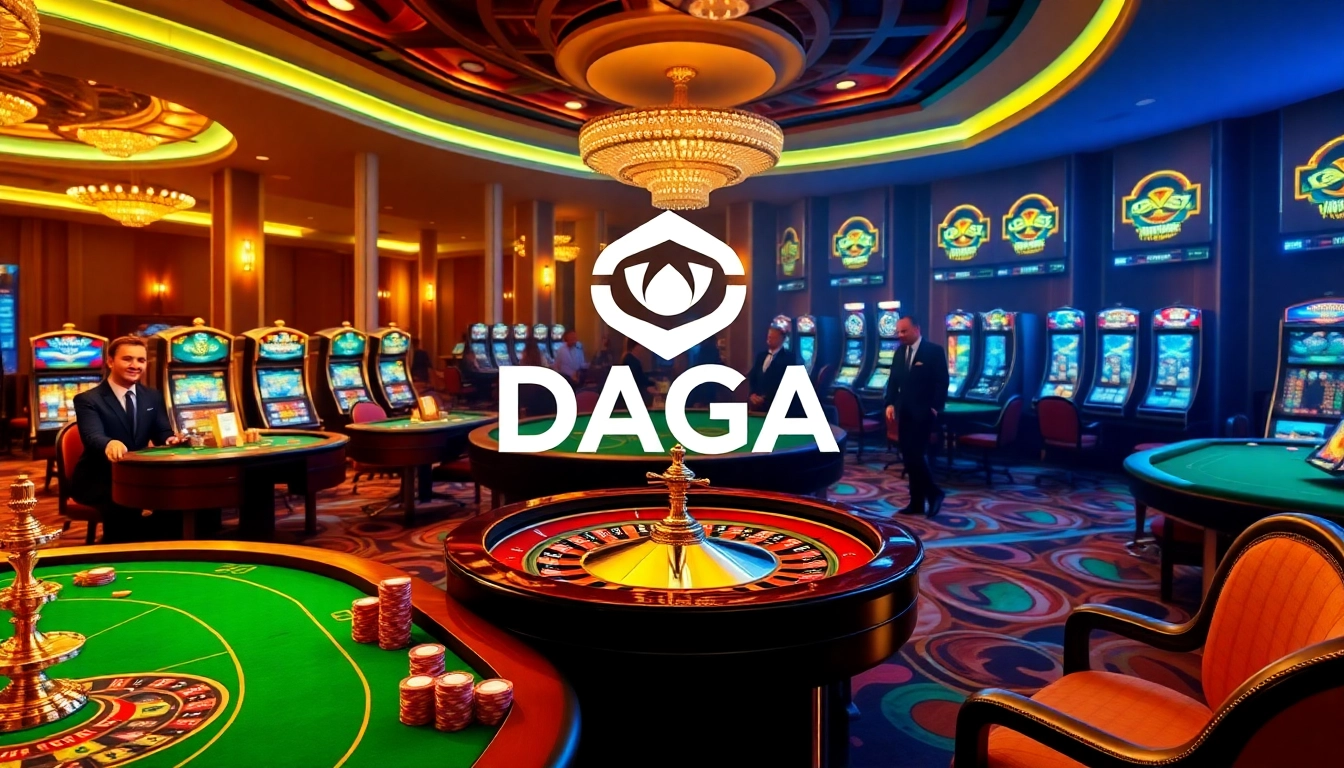 DAGA casino players engage in high-stakes poker and roulette, showcasing vibrant online gambling excitement.