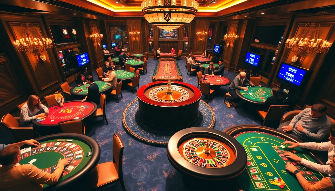 Vibrant casino scene highlighting players and games at 789p, showcasing excitement and luxury.