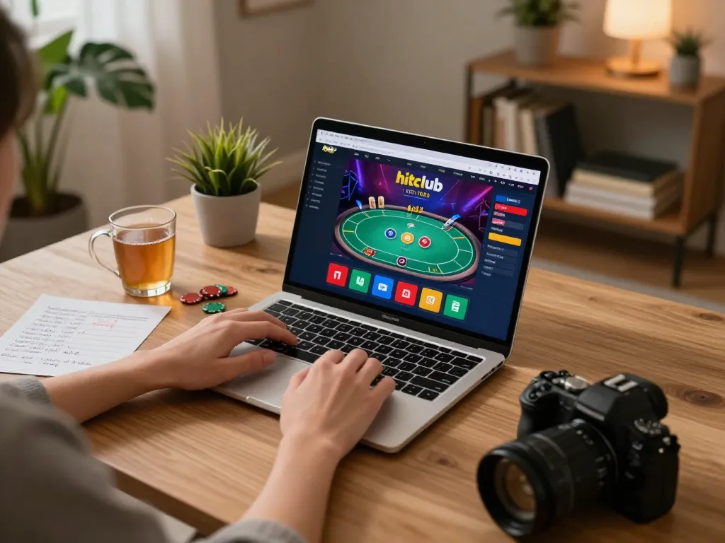 Player engaging in hitclub online poker session with vibrant interface and strategy notes.