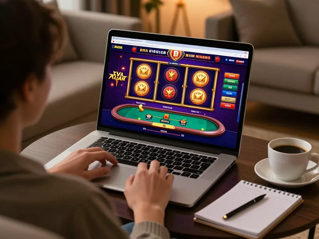 888NEW player enjoying live dealer games on laptop in cozy home setting