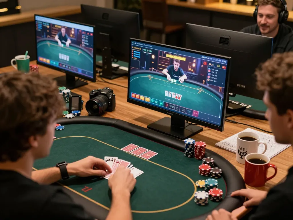 Players engage in strategic online poker gameplay on KKWIN's platform, showcasing immersive betting dynamics.