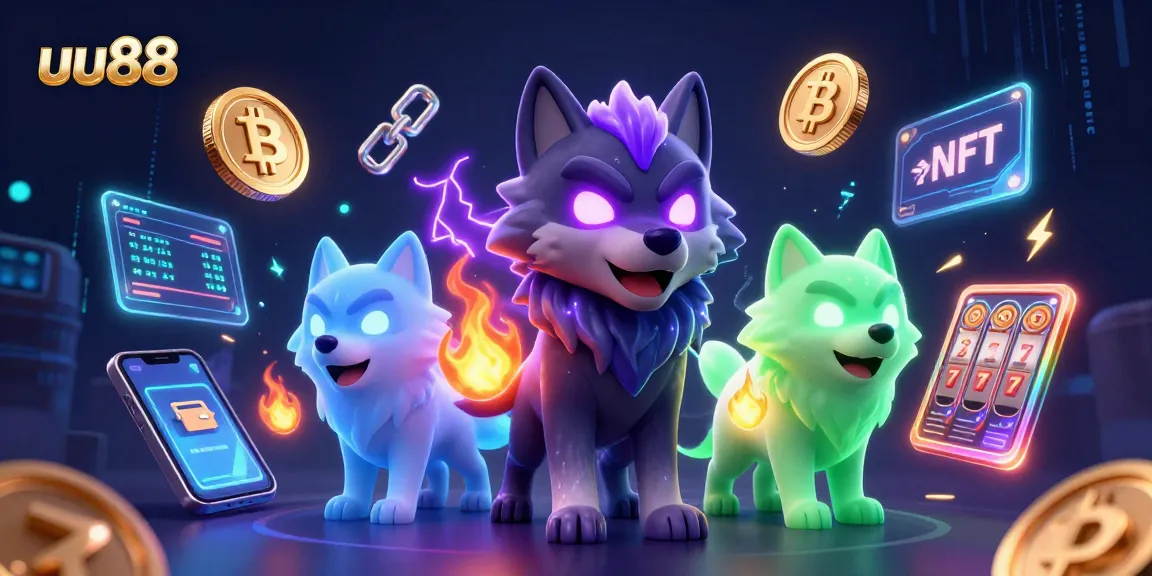 uu88 players winning big with a vibrant casino 3D illustration featuring slot machines, coins, and ghostly wolves.