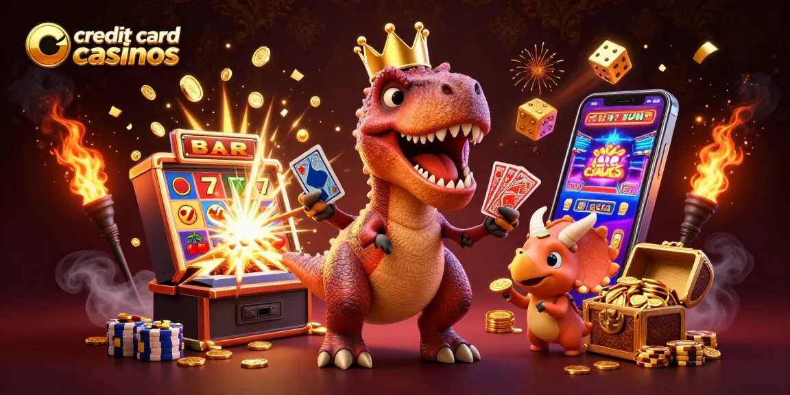 Spin and win at credit card casinos with vibrant casino characters and jackpot elements.