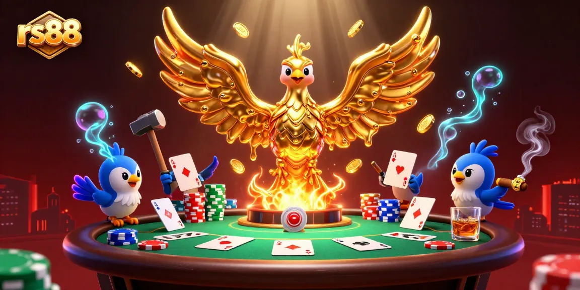 Experience the thrilling action of rs88 with a molten phoenix and poker elements in 3D.