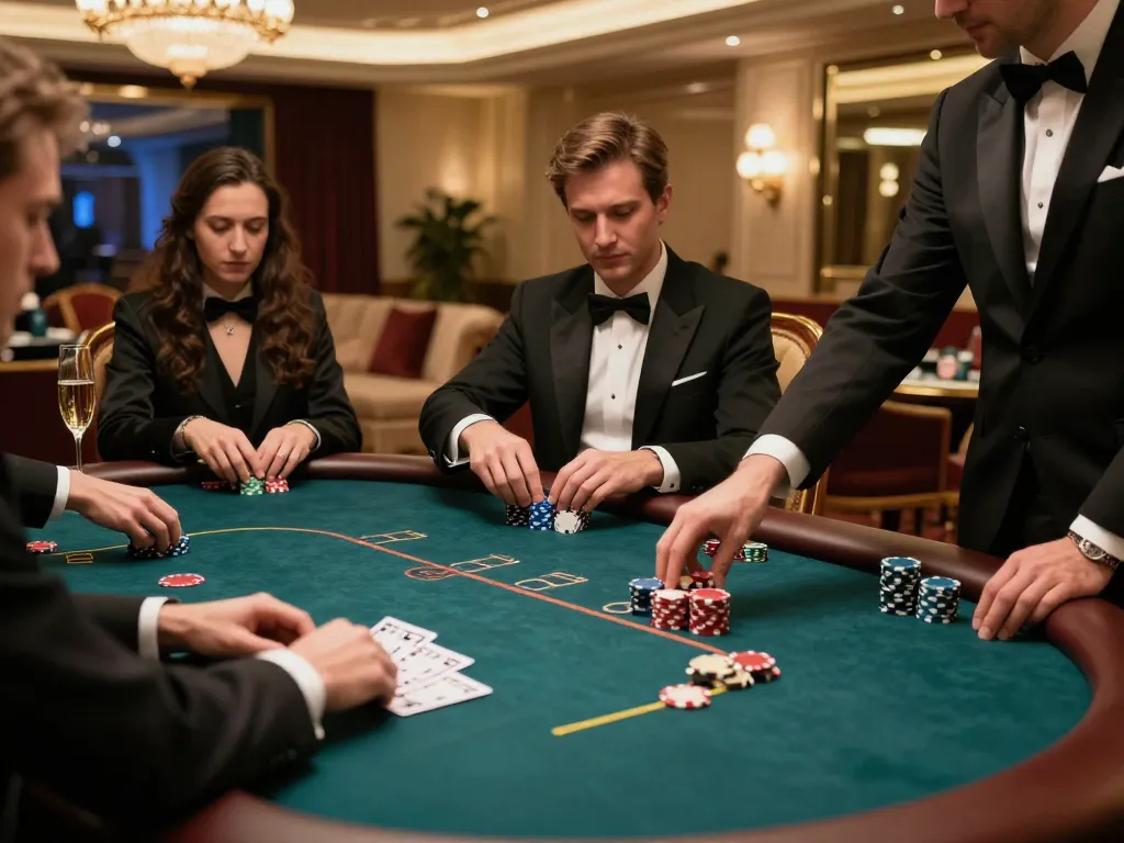High-stakes poker game in a luxurious VIP room showcasing nhà cái uy tín with players engaged in strategic gameplay.