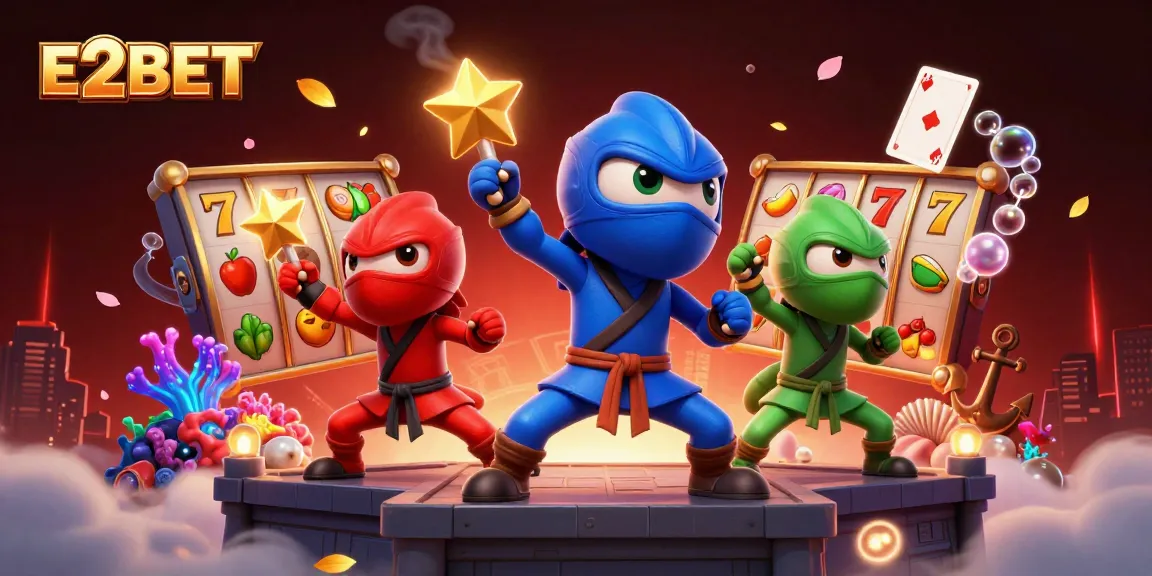 E2BET offers players thrilling slot adventures with dynamic chameleon ninja heroes in a casino setting.